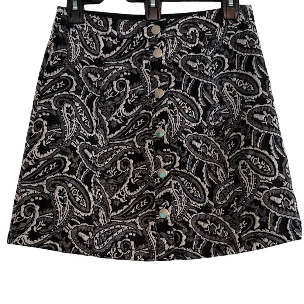 Cooperative Urban Outfitters Paisley Tapestry Mini Skirt Black Silver Snap Front